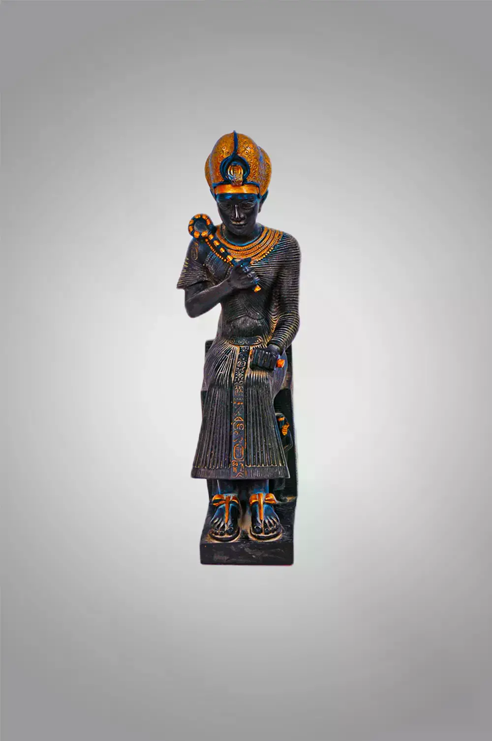 Ancient egyptian statue of king Tutankhamun black and gold