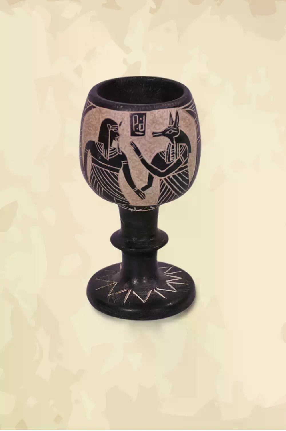 Basalt stone black and white cup with egyptian hieroglyphics