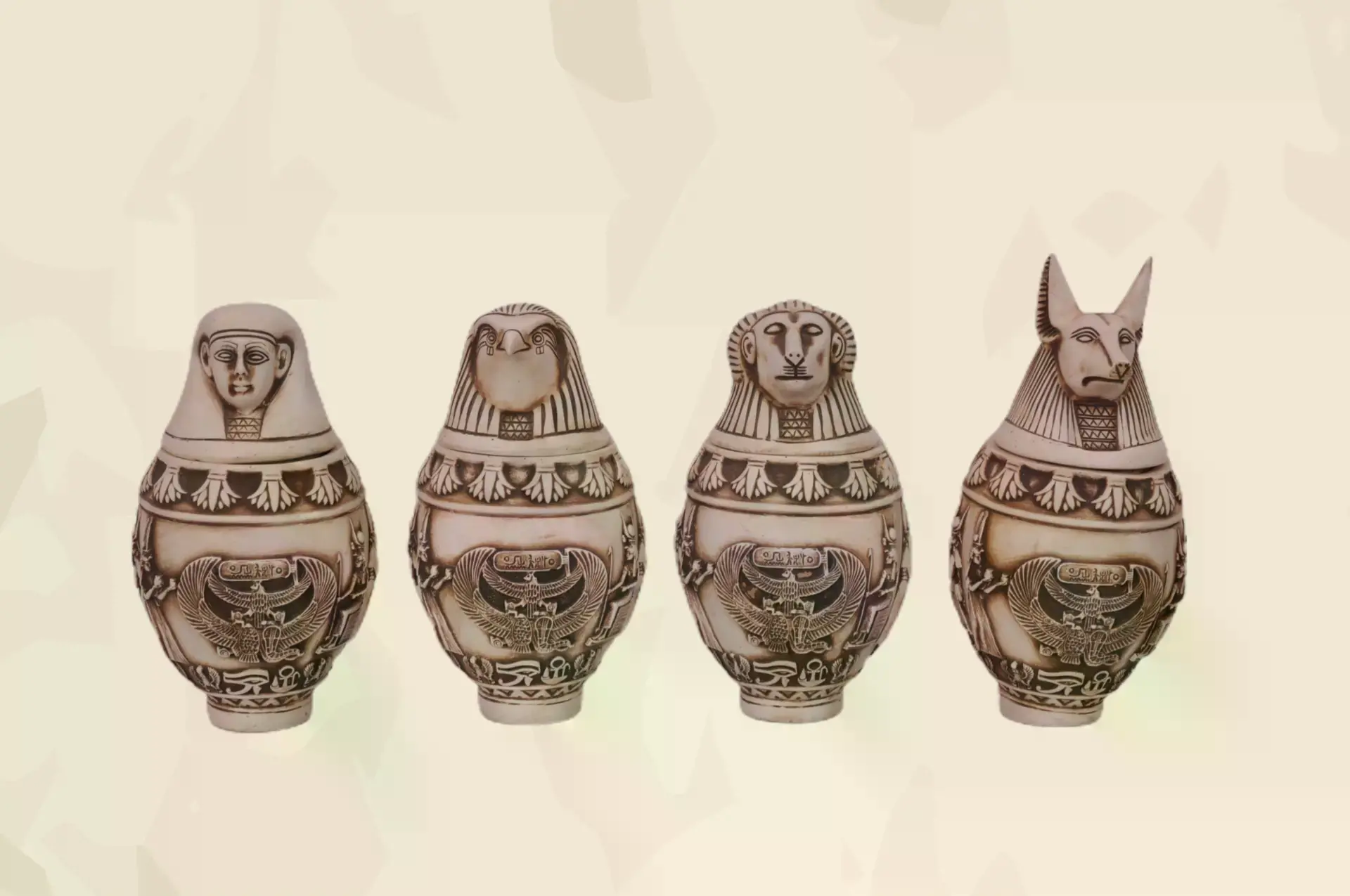 Canopic jars set big size representing the four sun of horus